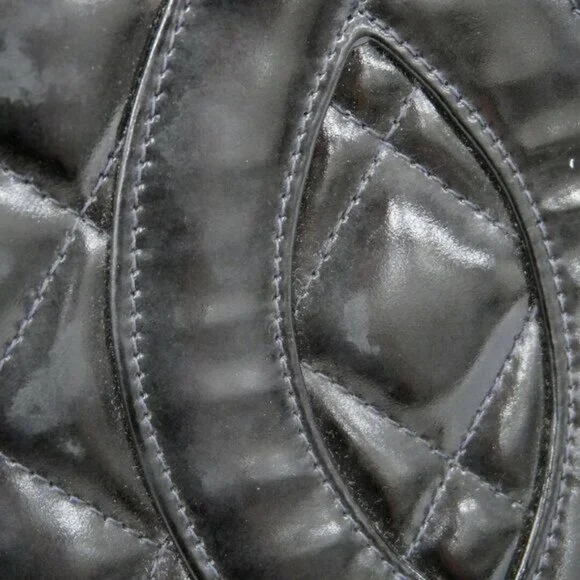 CHANEL CC Patent Shopping Tote Quilted Chain Shoulder Bag Gold Purse - Picture 13 of 16